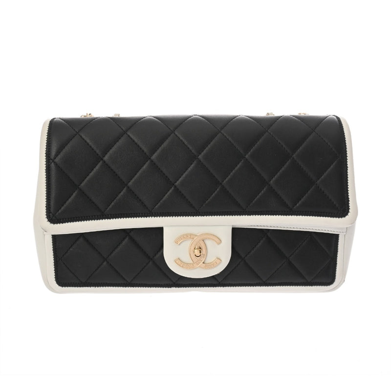 CHANEL シャネル マトラッセ チェーンショルダー 25cm ホワイト/ブラック レディース カーフ ショルダーバッグ Bランク 中古 銀蔵