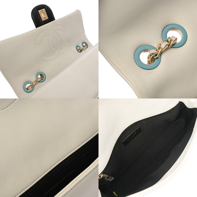 CHANEL シャネル マトラッセ チェーンショルダー 25cm ホワイト/ブラック レディース カーフ ショルダーバッグ Bランク 中古 銀蔵
