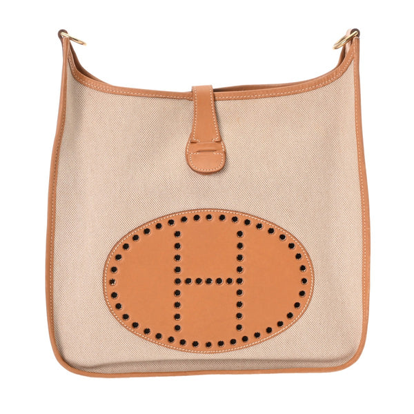 HERMES エルメス エヴリン GM ナチュラル □A刻印(1997年頃) ユニセックス トワルアッシュ ヴォーシャモニー ショルダーバッグ Bランク 中古 銀蔵