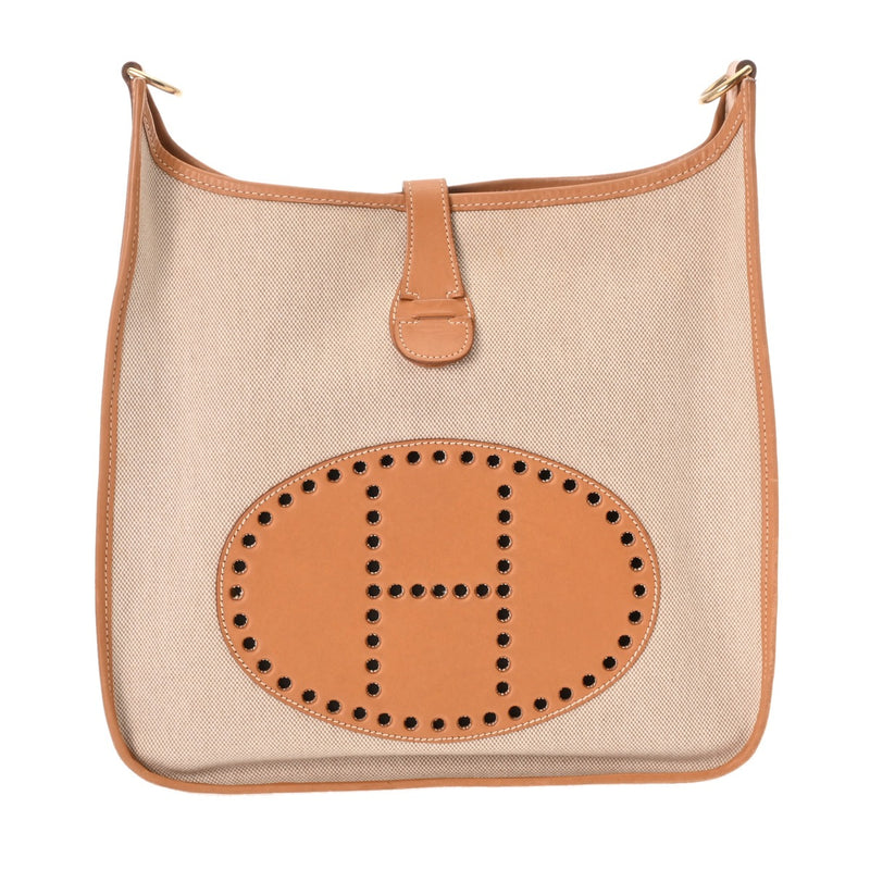 HERMES エルメス エヴリン GM ナチュラル □A刻印(1997年頃) ユニセックス トワルアッシュ ヴォーシャモニー ショルダーバッグ Bランク 中古 銀蔵