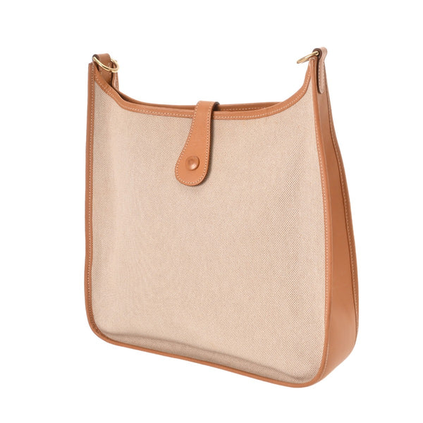 HERMES エルメス エヴリン GM ナチュラル □A刻印(1997年頃) ユニセックス トワルアッシュ ヴォーシャモニー ショルダーバッグ Bランク 中古 銀蔵