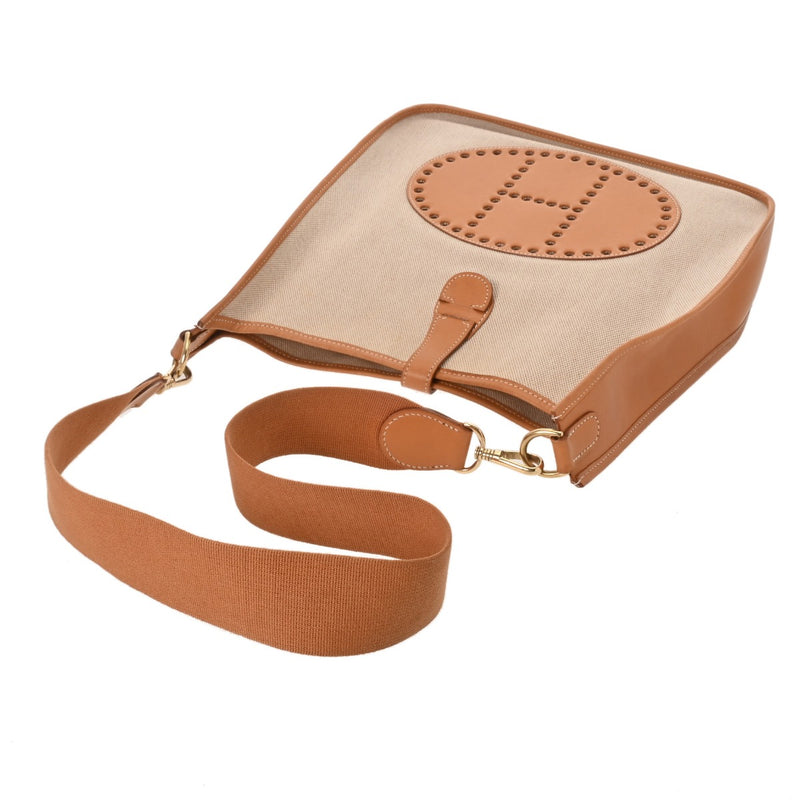 HERMES エルメス エヴリン GM ナチュラル □A刻印(1997年頃) ユニセックス トワルアッシュ ヴォーシャモニー ショルダーバッグ Bランク 中古 銀蔵