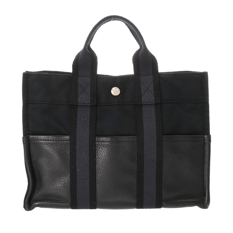 HERMES エルメス フールトゥ PM ハンドバッグ ブラック/ネイビー ユニセックス エバーカーフ キャンバス トートバッグ Bランク 中古 銀蔵