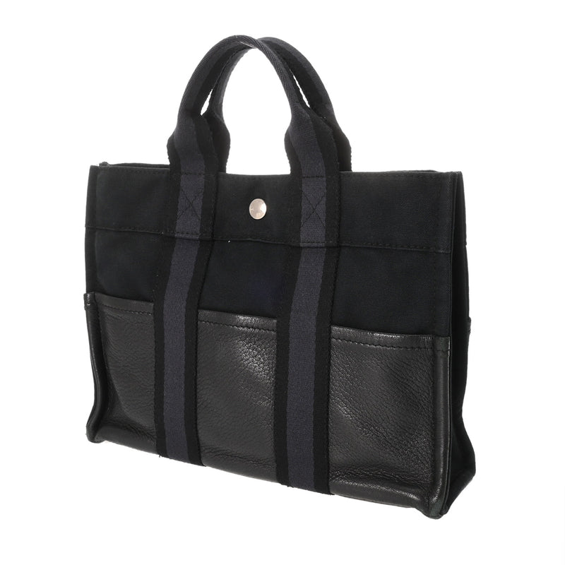 HERMES エルメス フールトゥ PM ハンドバッグ ブラック/ネイビー ユニセックス エバーカーフ キャンバス トートバッグ Bランク 中古 銀蔵