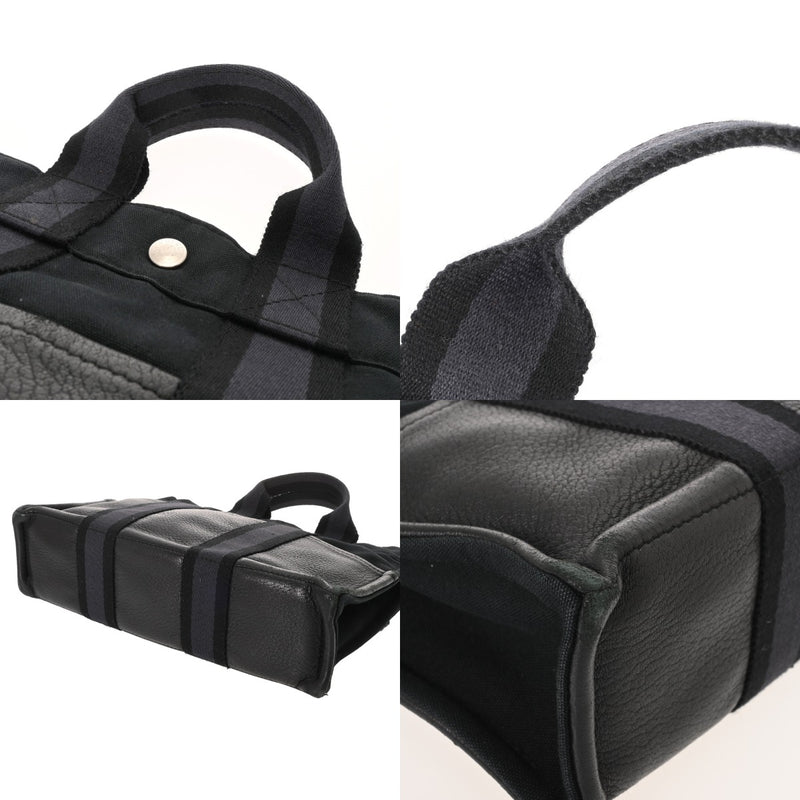HERMES エルメス フールトゥ PM ハンドバッグ ブラック/ネイビー ユニセックス エバーカーフ キャンバス トートバッグ Bランク 中古 銀蔵