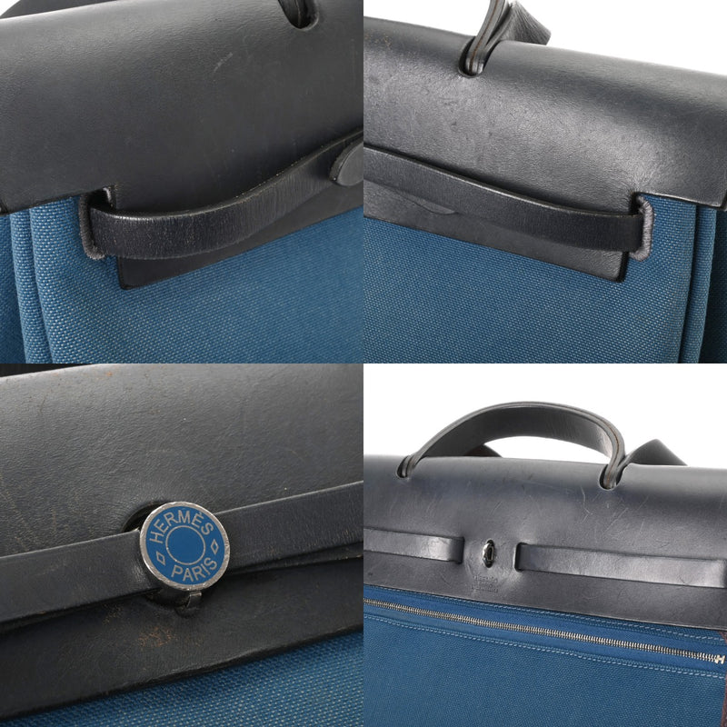 HERMES エルメス エールバッグ ジップ PM ブルー Z刻印(2021年頃) レディース トワルミリタリー ハンドバッグ Bランク 中古 銀蔵