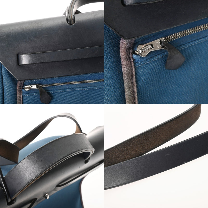 HERMES エルメス エールバッグ ジップ PM ブルー Z刻印(2021年頃) レディース トワルミリタリー ハンドバッグ Bランク 中古 銀蔵