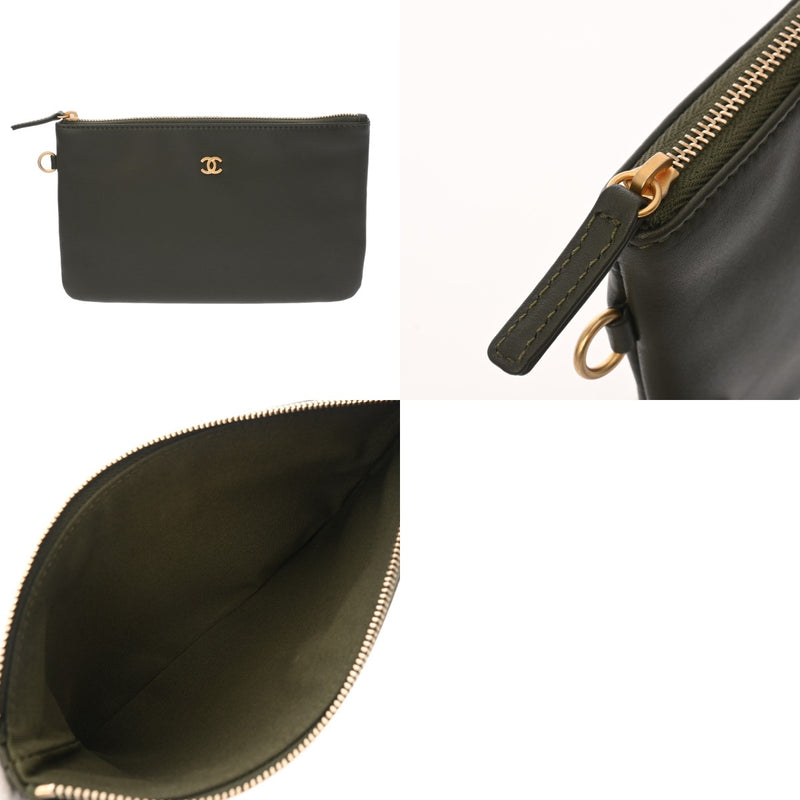 CHANEL シャネル ドーヴィル トートバッグ カーキ AS3257 レディース ラムスキン ショルダーバッグ 新同 中古 銀蔵