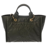 CHANEL シャネル ドーヴィル トートバッグ カーキ AS3257 レディース ラムスキン ショルダーバッグ 新同 中古 銀蔵