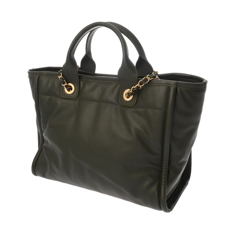 CHANEL シャネル ドーヴィル トートバッグ カーキ AS3257 レディース ラムスキン ショルダーバッグ 新同 中古 銀蔵