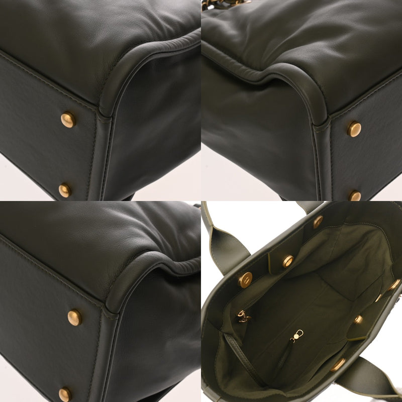 CHANEL シャネル ドーヴィル トートバッグ カーキ AS3257 レディース ラムスキン ショルダーバッグ 新同 中古 銀蔵