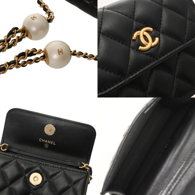 CHANEL シャネル マトラッセ ミニ チェーンクラッチ コスチュームパール ブラック レディース ラムスキン ショルダーバッグ 新同 中古 銀蔵