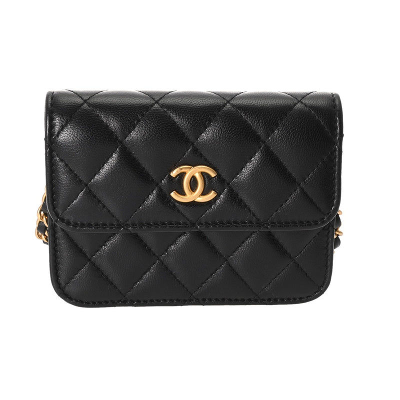CHANEL シャネル マトラッセ ミニ チェーンクラッチ コスチュームパール ブラック レディース ラムスキン ショルダーバッグ 新同 中古 銀蔵