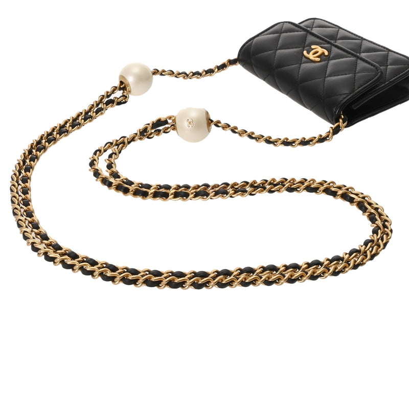 CHANEL シャネル マトラッセ ミニ チェーンクラッチ コスチュームパール ブラック レディース ラムスキン ショルダーバッグ 新同 中古 銀蔵