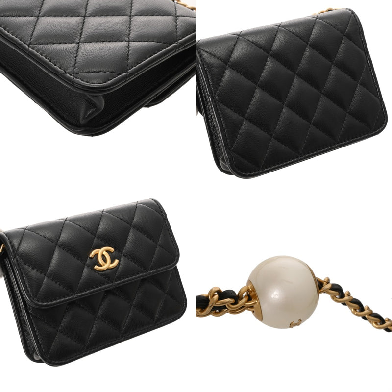 CHANEL シャネル マトラッセ ミニ チェーンクラッチ コスチュームパール ブラック レディース ラムスキン ショルダーバッグ 新同 中古 銀蔵