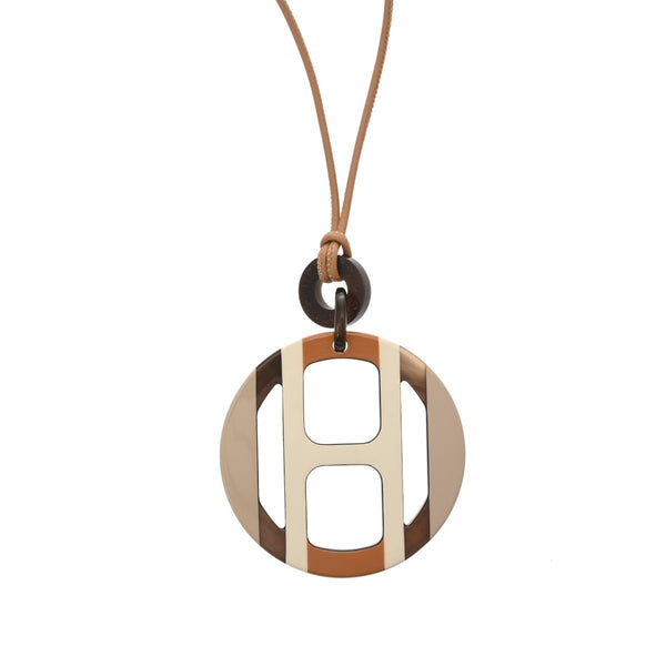 HERMES エルメス Hエキップ ペンダント ホワイト/ブラウン/ベージュ レディース バッファローホーン ネックレス Aランク 中古 銀蔵