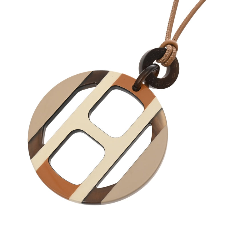 HERMES エルメス Hエキップ ペンダント ホワイト/ブラウン/ベージュ レディース バッファローホーン ネックレス Aランク 中古 銀蔵