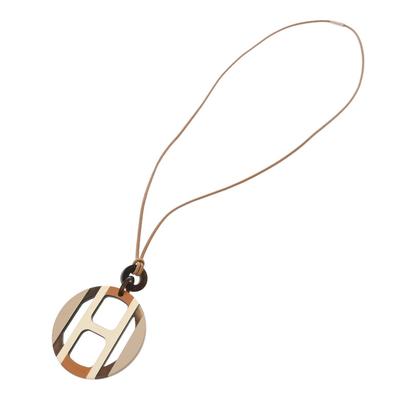 HERMES エルメス Hエキップ ペンダント ホワイト/ブラウン/ベージュ レディース バッファローホーン ネックレス Aランク 中古 銀蔵