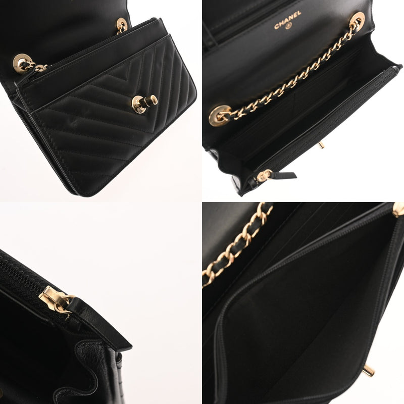 CHANEL シャネル Vステッチ チェーンウォレット ブラック A80982 レディース ラムスキン ショルダーバッグ Aランク 中古 銀蔵
