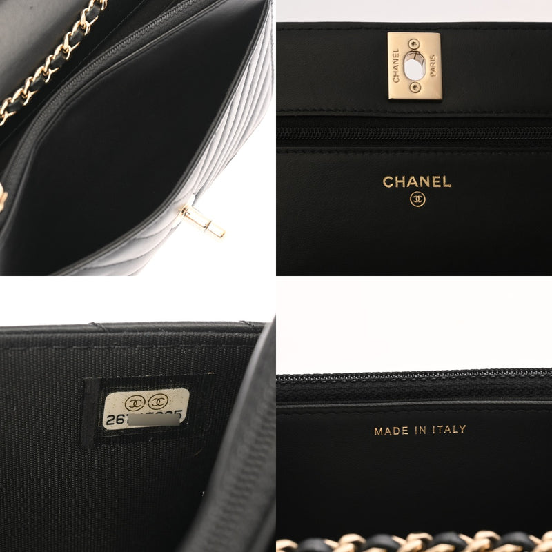 CHANEL シャネル Vステッチ チェーンウォレット ブラック A80982 レディース ラムスキン ショルダーバッグ Aランク 中古 銀蔵