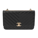 CHANEL シャネル Vステッチ チェーンウォレット ブラック A80982 レディース ラムスキン ショルダーバッグ Aランク 中古 銀蔵