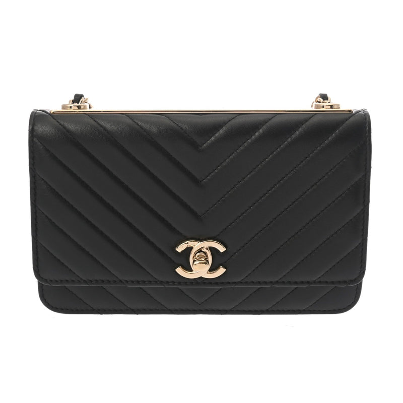 CHANEL シャネル Vステッチ チェーンウォレット ブラック A80982 レディース ラムスキン ショルダーバッグ Aランク 中古 銀蔵