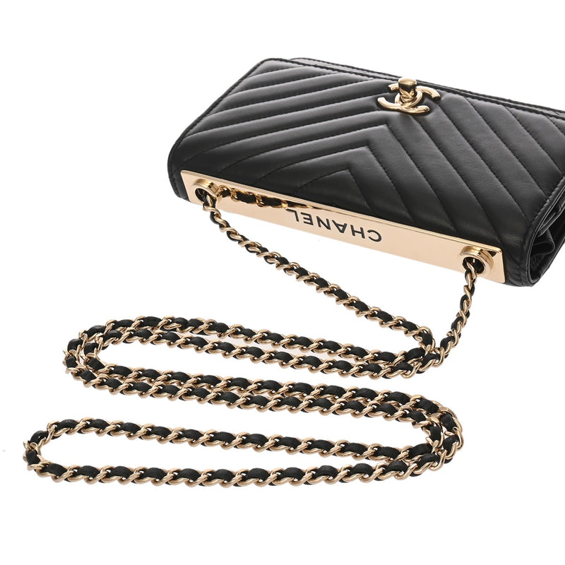 CHANEL シャネル Vステッチ チェーンウォレット ブラック A80982 レディース ラムスキン ショルダーバッグ Aランク 中古 銀蔵