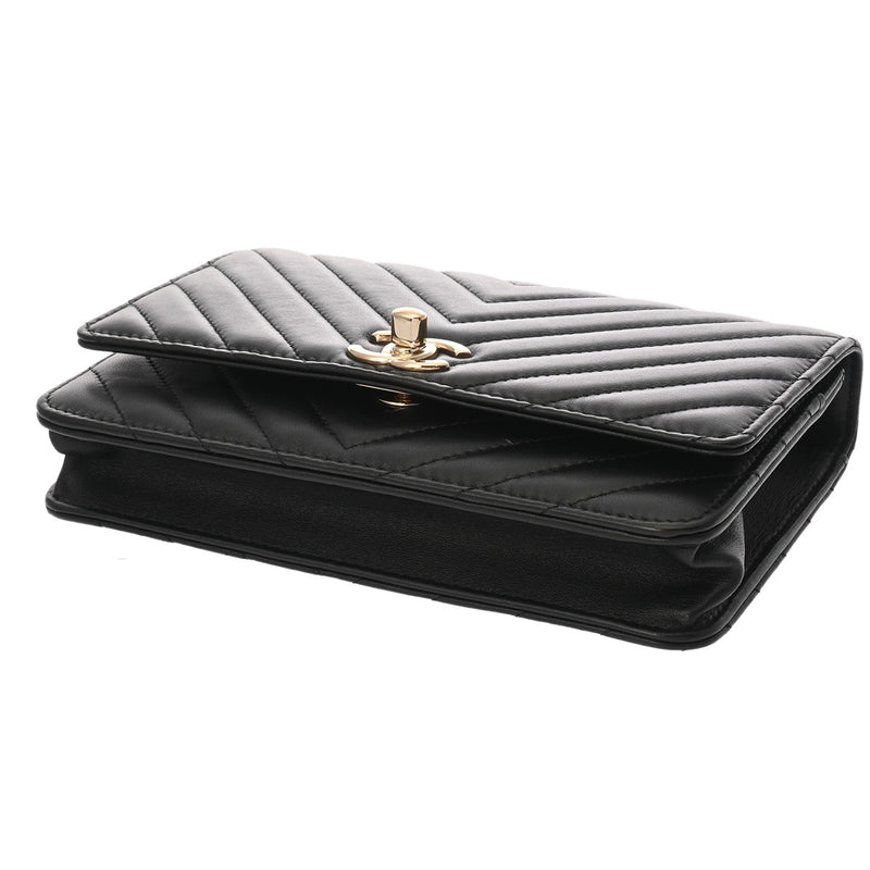CHANEL シャネル Vステッチ チェーンウォレット ブラック A80982 レディース ラムスキン ショルダーバッグ Aランク 中古 銀蔵