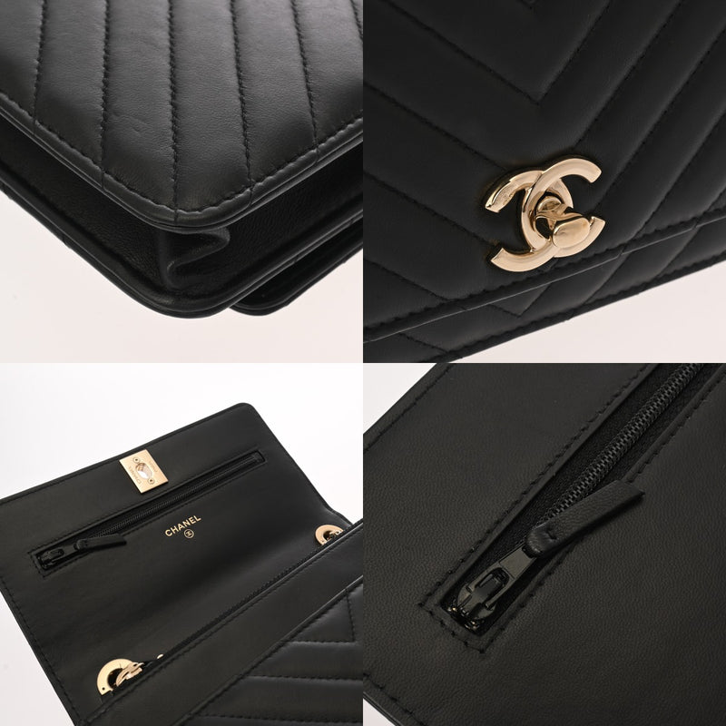 CHANEL シャネル Vステッチ チェーンウォレット ブラック A80982 レディース ラムスキン ショルダーバッグ Aランク 中古 銀蔵