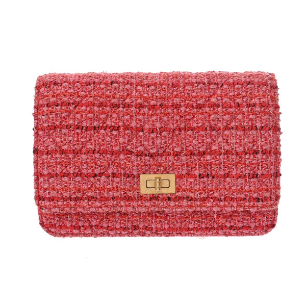 CHANEL シャネル チェーンウォレット レッド レディース ツイード ショルダーバッグ Aランク 中古 銀蔵