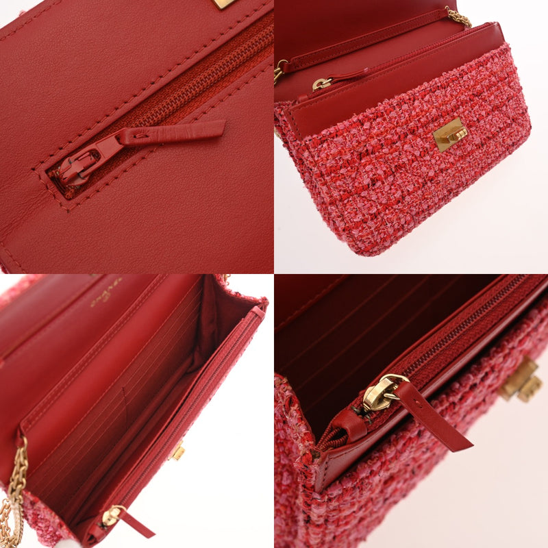 CHANEL シャネル チェーンウォレット レッド レディース ツイード ショルダーバッグ Aランク 中古 銀蔵