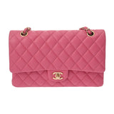 CHANEL シャネル マトラッセ チェーンショルダー 25cm Wフラップ ピンク A01112 レディース キャビアスキン ショルダーバッグ Aランク 中古 銀蔵