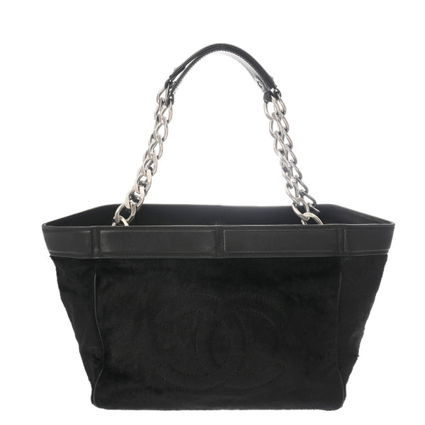 CHANEL シャネル チェーントート ブラック レディース ハラコ レザー トートバッグ ABランク 中古 銀蔵