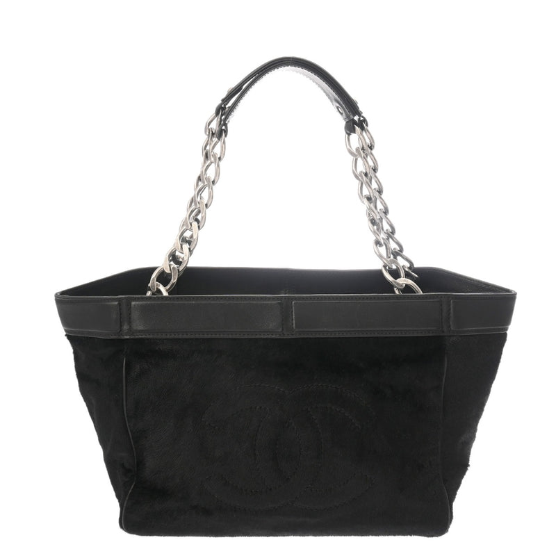 CHANEL シャネル チェーントート ブラック レディース ハラコ レザー トートバッグ ABランク 中古 銀蔵