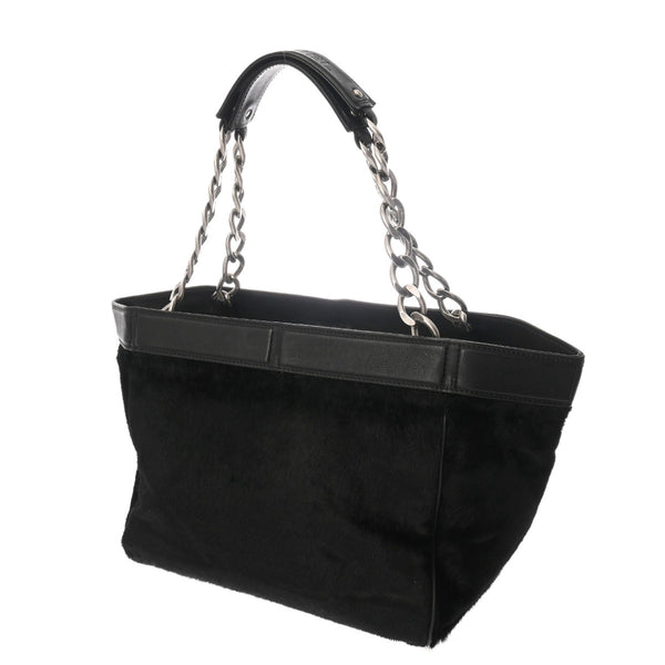 CHANEL シャネル チェーントート ブラック レディース ハラコ レザー トートバッグ ABランク 中古 銀蔵