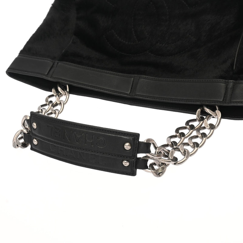 CHANEL シャネル チェーントート ブラック レディース ハラコ レザー トートバッグ ABランク 中古 銀蔵