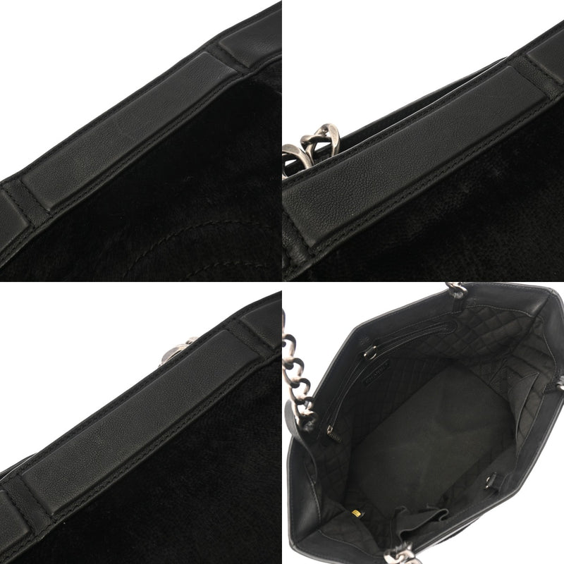 CHANEL シャネル チェーントート ブラック レディース ハラコ レザー トートバッグ ABランク 中古 銀蔵