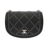 CHANEL シャネル ラウンドミニ フラップバッグ ココアイレット ブラック レディース カーフ ショルダーバッグ Aランク 中古 銀蔵