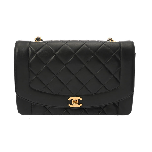 CHANEL シャネル マトラッセ ダイアナ 25cm チェーンショルダー ブラック A01165 レディース ラムスキン ショルダーバッグ ABランク 中古 銀蔵