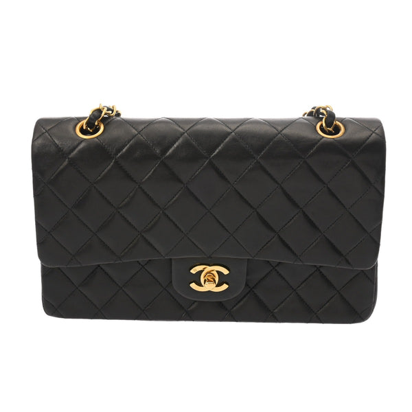CHANEL シャネル マトラッセ チェーンショルダー 25cm Wフラップ ブラック A01112 レディース ラムスキン ショルダーバッグ ABランク 中古 銀蔵