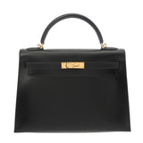 HERMES エルメス ケリー 32 外縫い 2WAY ブラック D刻印(2019年頃) レディース ボックスカーフ ハンドバッグ ABランク 中古 銀蔵