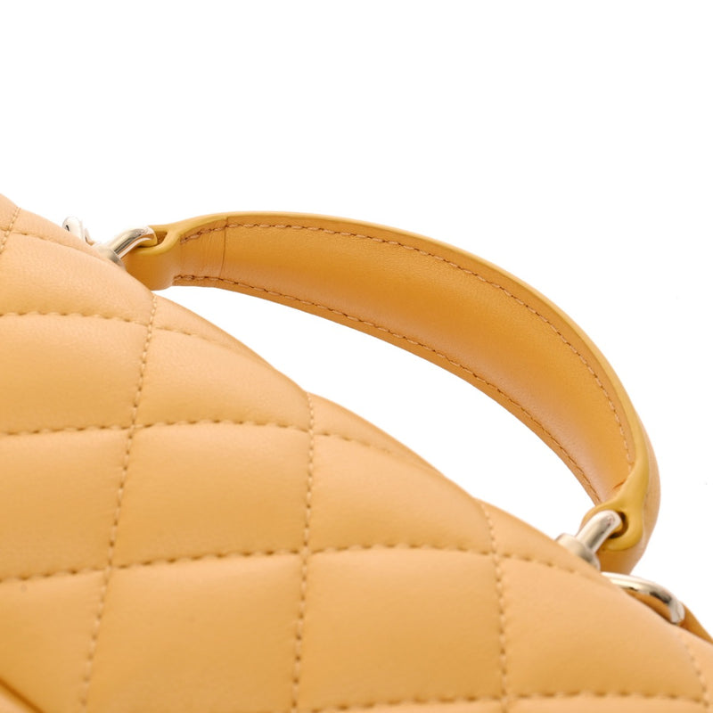 CHANEL シャネル マトラッセ トップハンドル ミニフラップバッグ 20cm イエロー AS2431 レディース ラムスキン ショルダーバッグ 新同 中古 銀蔵