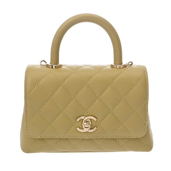 CHANEL シャネル マトラッセ トップハンドル ミニフラップバッグ XXS 2WAY ピスタチオ AS2215 レディース キャビアスキン ハンドバッグ Aランク 中古 銀蔵