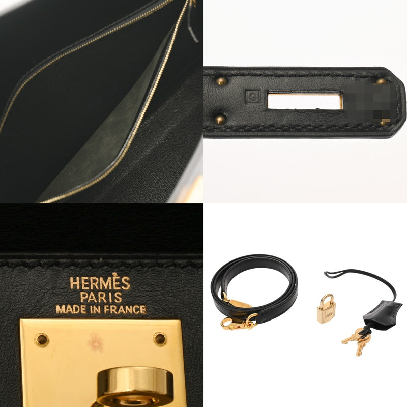 HERMES エルメス ケリー 28 外縫い 2WAY ブラック □G刻印(2003年頃) レディース ボックスカーフ ハンドバッグ Bランク 中古 銀蔵