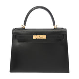 HERMES エルメス ケリー 28 外縫い 2WAY ブラック □G刻印(2003年頃) レディース ボックスカーフ ハンドバッグ Bランク 中古 銀蔵