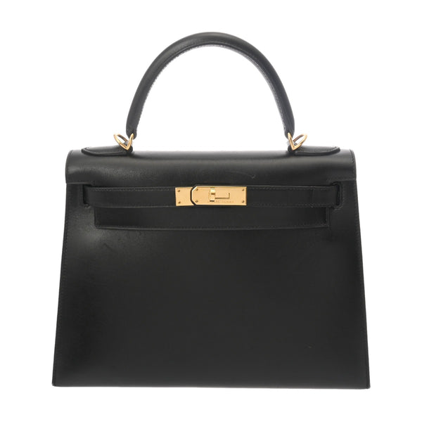HERMES エルメス ケリー 28 外縫い 2WAY ブラック □G刻印(2003年頃) レディース ボックスカーフ ハンドバッグ Bランク 中古 銀蔵