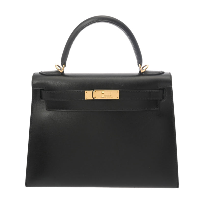 HERMES エルメス ケリー 28 外縫い 2WAY ブラック □G刻印(2003年頃) レディース ボックスカーフ ハンドバッグ Bランク 中古 銀蔵