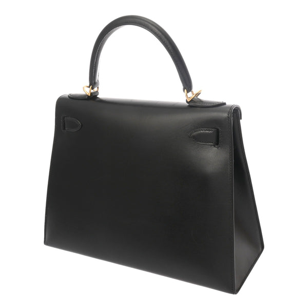 HERMES エルメス ケリー 28 外縫い 2WAY ブラック □G刻印(2003年頃) レディース ボックスカーフ ハンドバッグ Bランク 中古 銀蔵