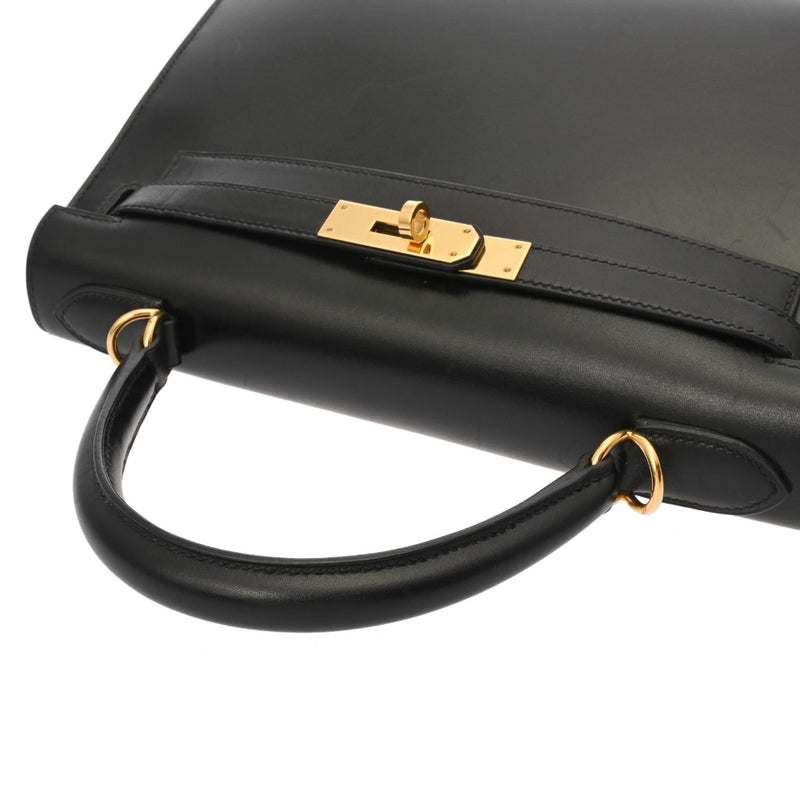 HERMES エルメス ケリー 28 外縫い 2WAY ブラック □G刻印(2003年頃) レディース ボックスカーフ ハンドバッグ Bランク 中古 銀蔵