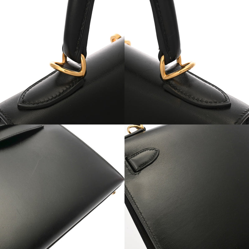 HERMES エルメス ケリー 28 外縫い 2WAY ブラック □G刻印(2003年頃) レディース ボックスカーフ ハンドバッグ Bランク 中古 銀蔵